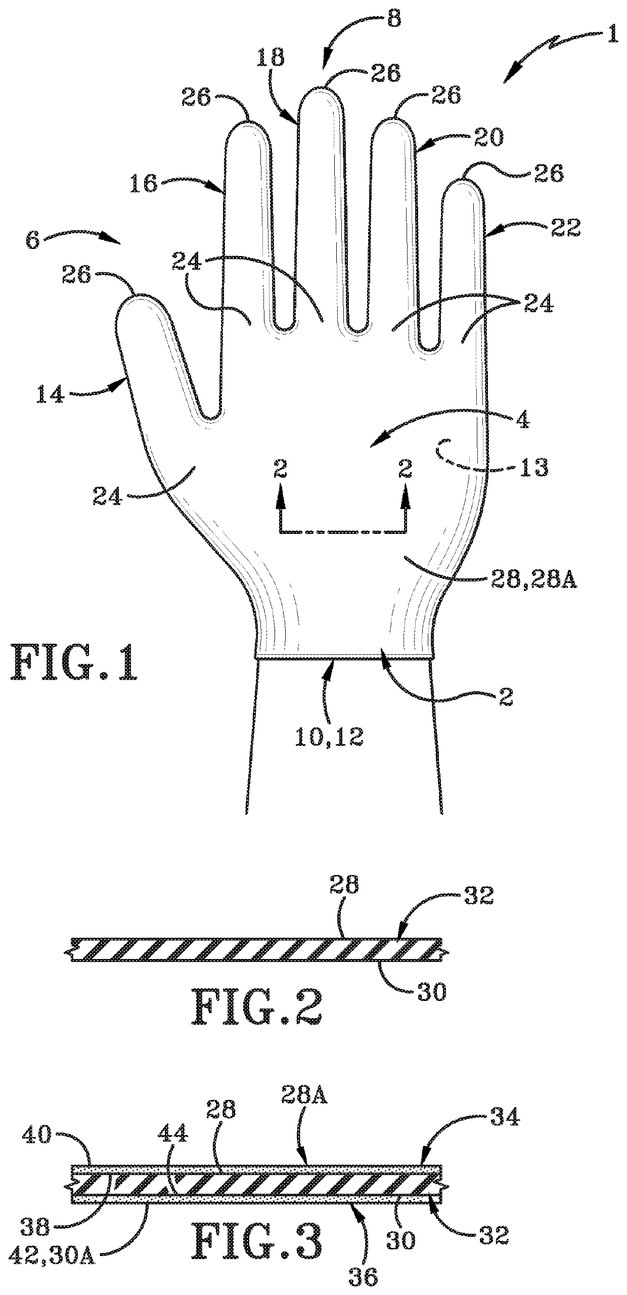 Glove with contrasting cuff and tear indicator