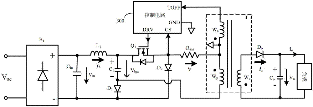 Quasi-single-stage high power factor circuit and device with primary side constant current control