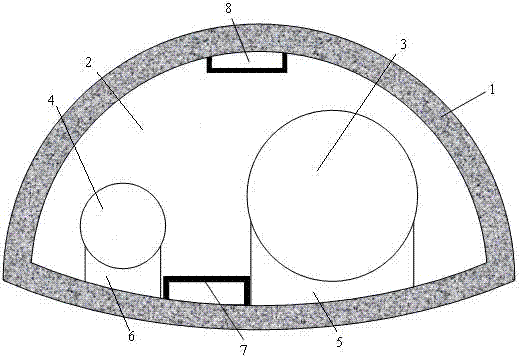 Semi-circular confluence regulation and storage type deep layer tunnel built through shield tunneling machine