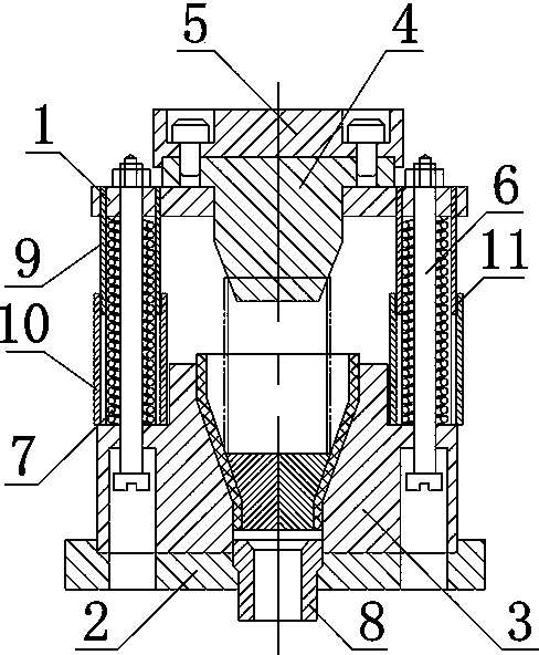 Self-return type necking die with sealing structure