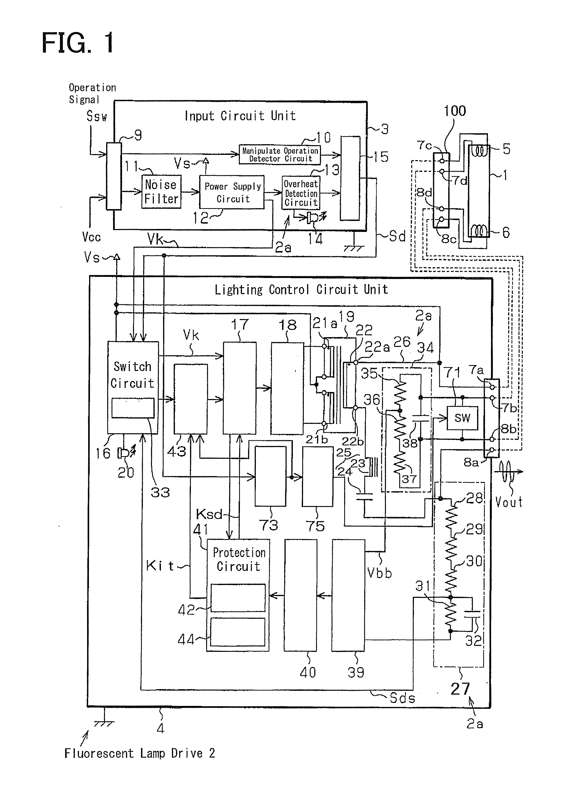 Fluorescent lamp drive and a protection circuit therein