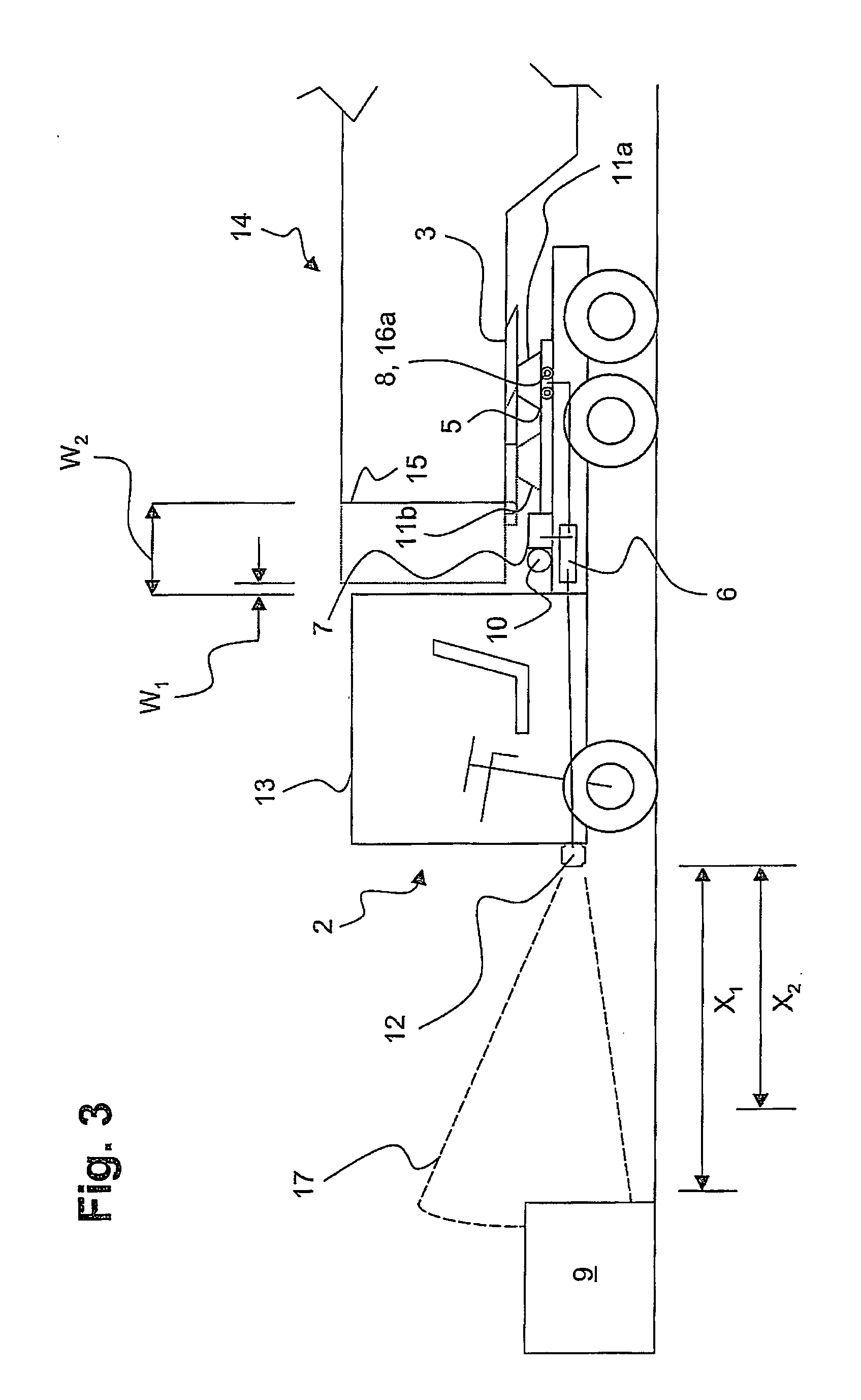 Method and control system for a displacement device, with distance measurement in order to detect obstacles