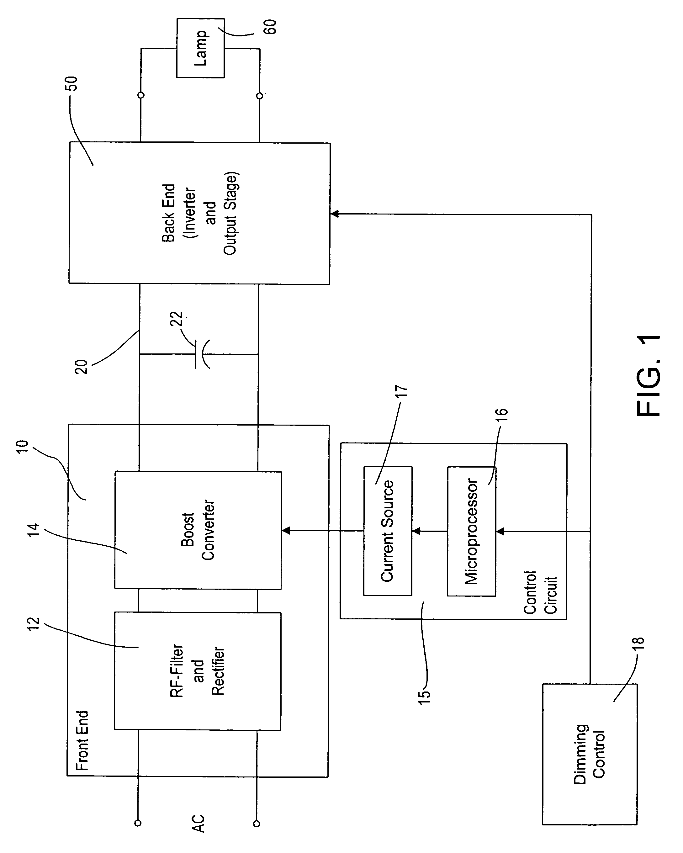 Lighting ballast having boost converter with on/off control and method of ballast operation