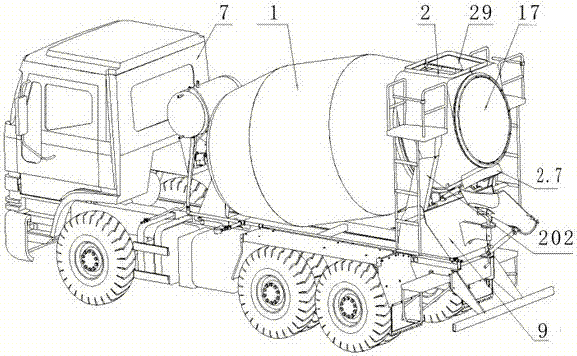 A mixer truck top loading and concrete mixer truck