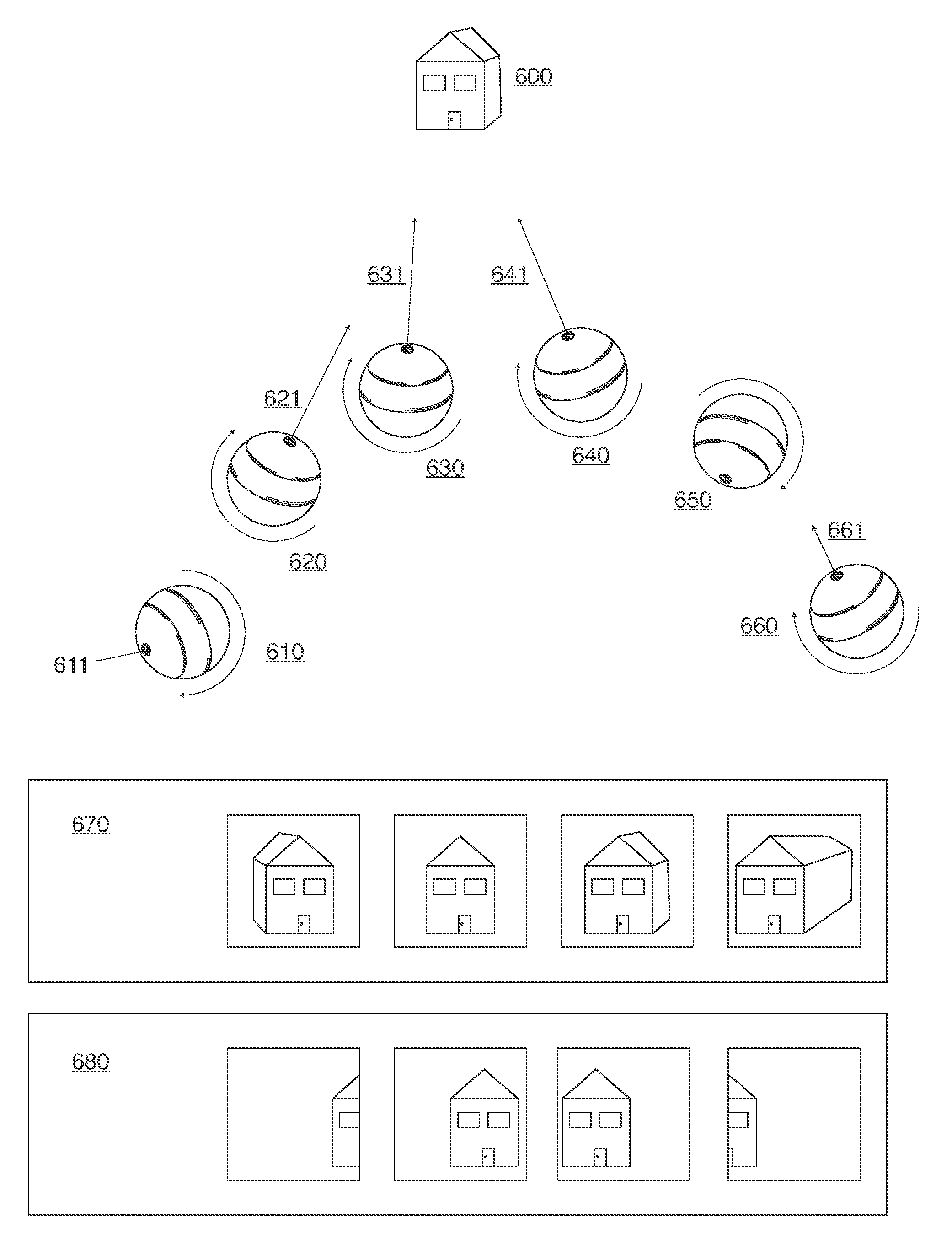 Ball with camera for reconnaissance or recreation and network for operating the same
