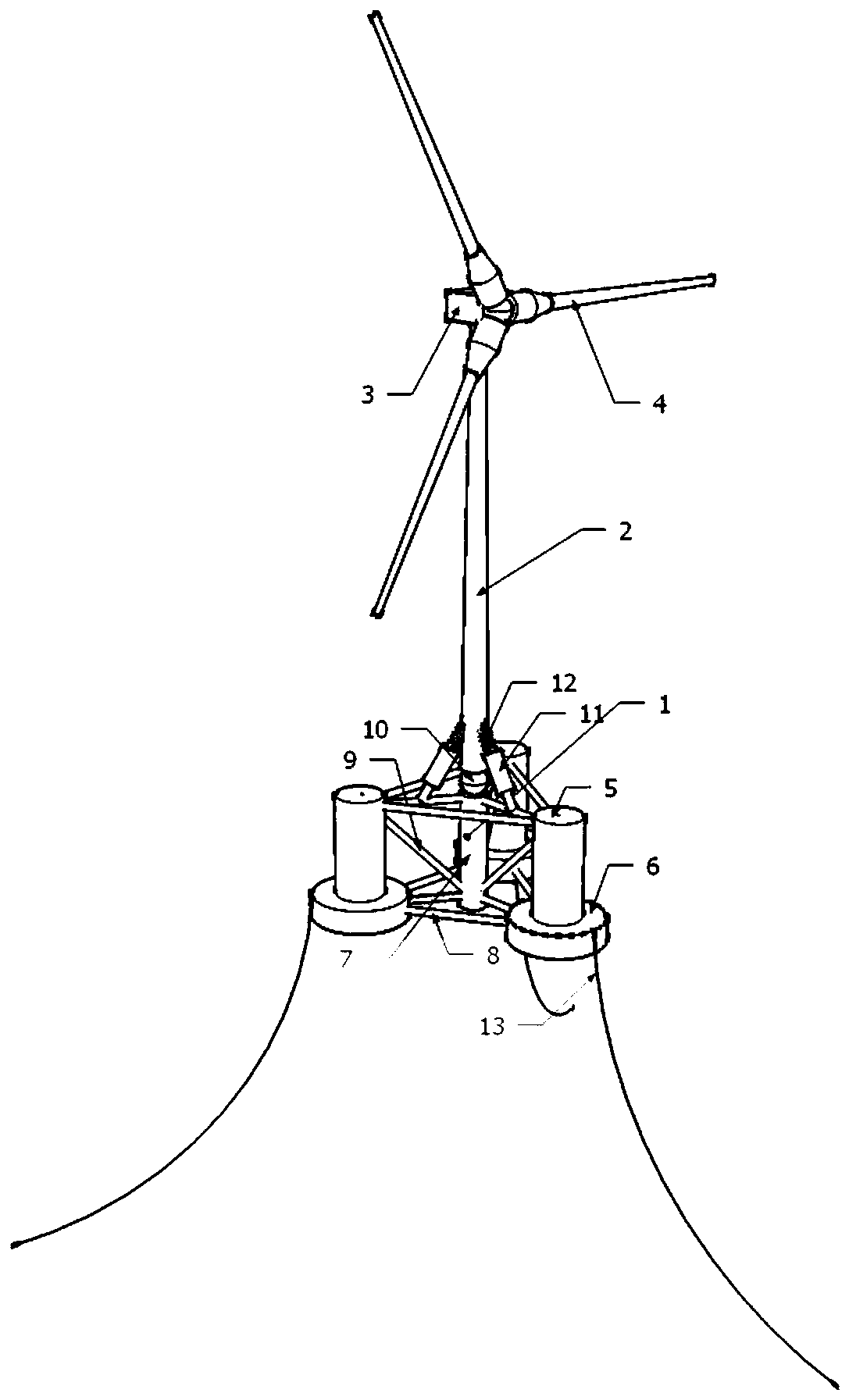 Semi-submersible wind power generator platform with vibration reduction and isolation function