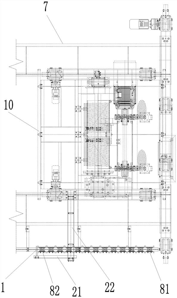 Adjustable trolley power-taking arm, crane and use method