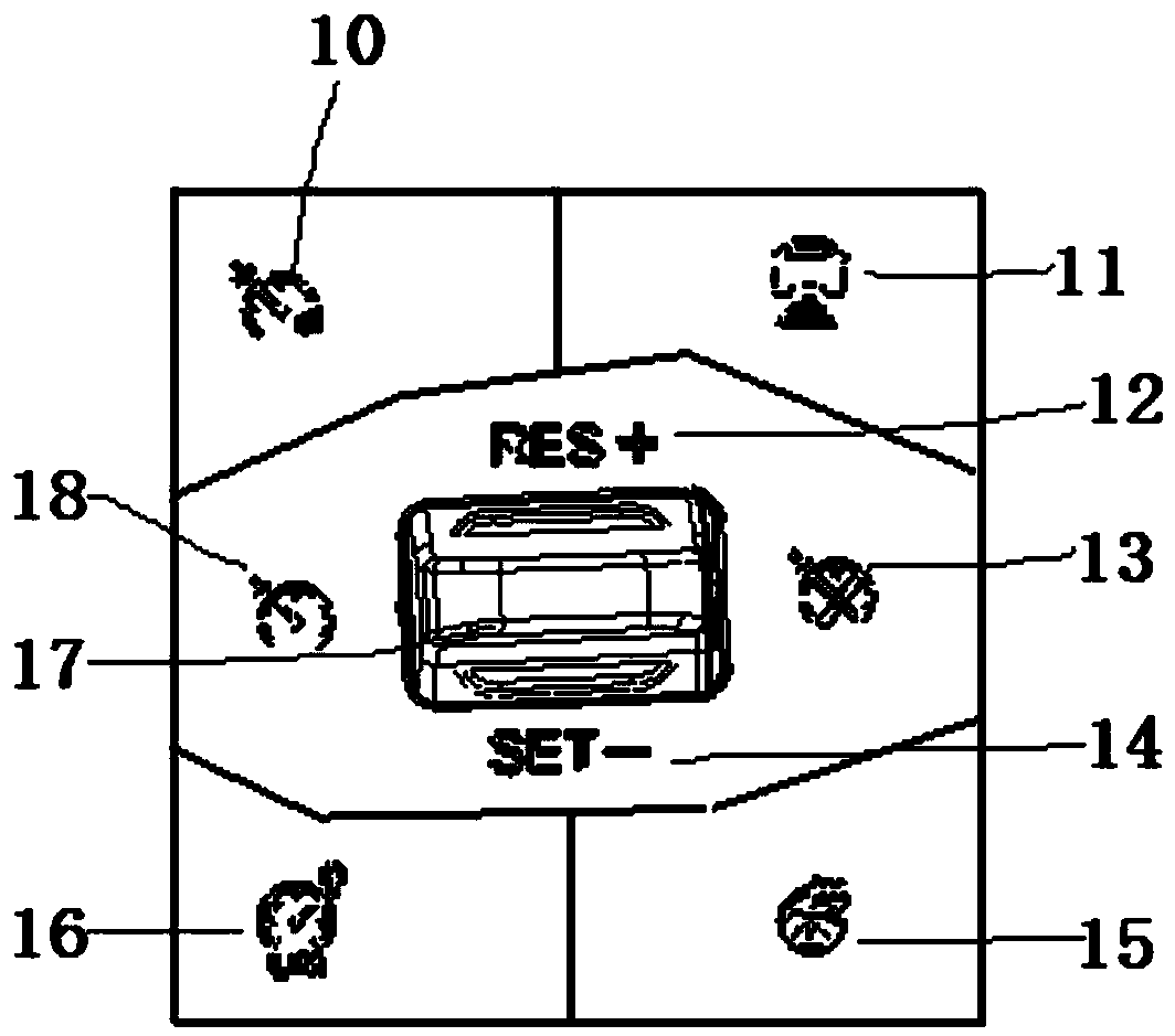 Multifunctional key control method and key structure of automobile steering wheel