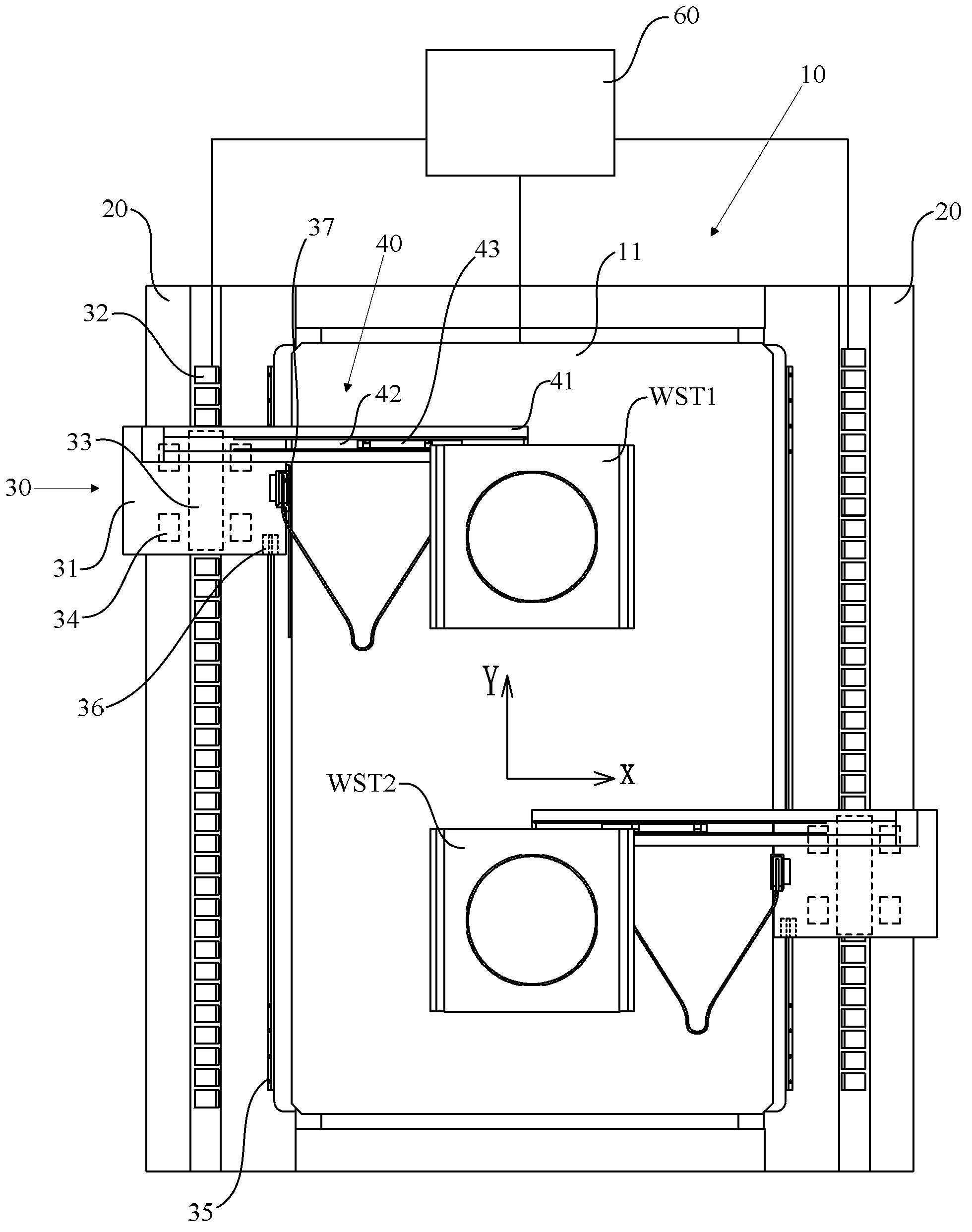 Double-workpiece table long travel measurement apparatus and use method thereof