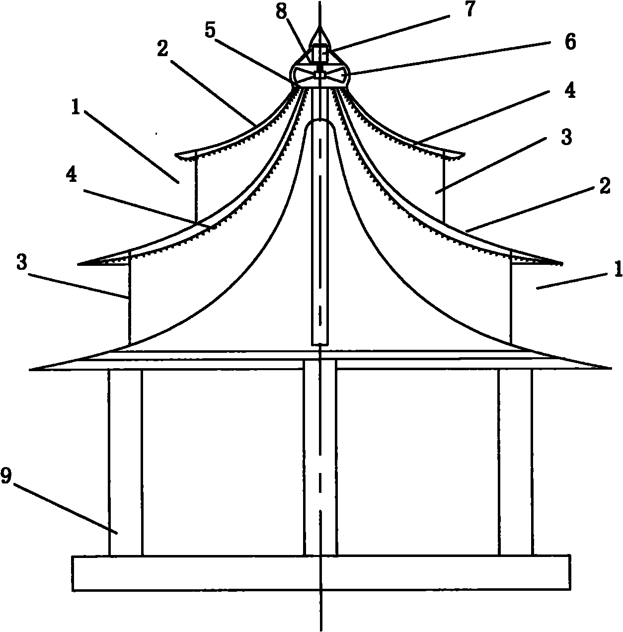Tower-type solar-wind generating set and method