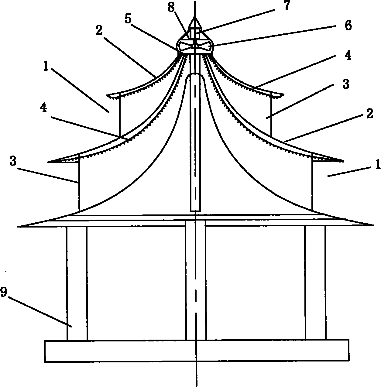 Tower-type solar-wind generating set and method