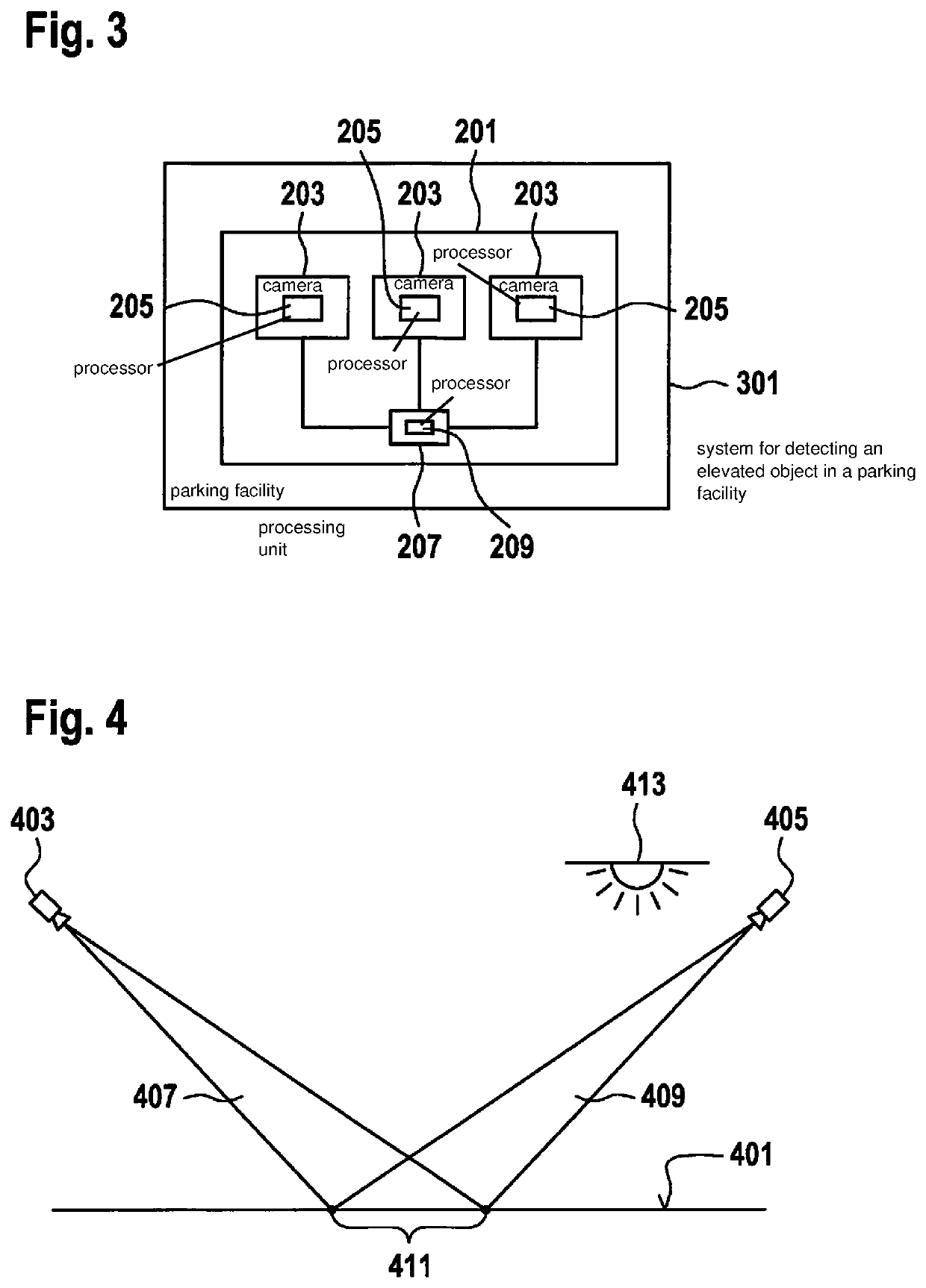 Method and system for detecting an elevated object situated within a parking facility