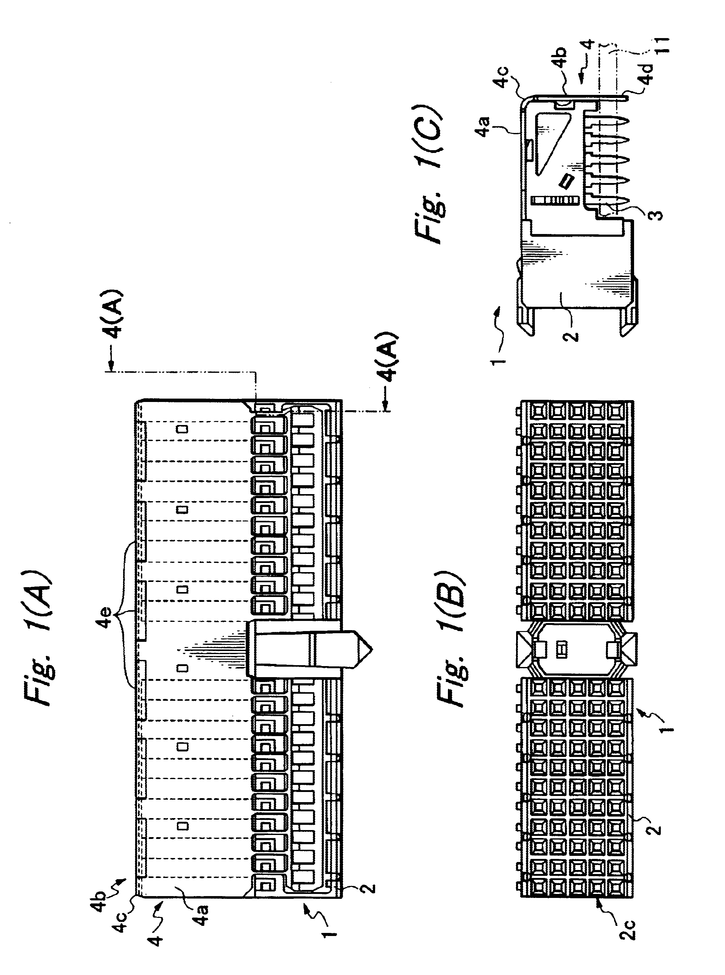 Electric connector provided with a shield plate equipped with thrust shoulders