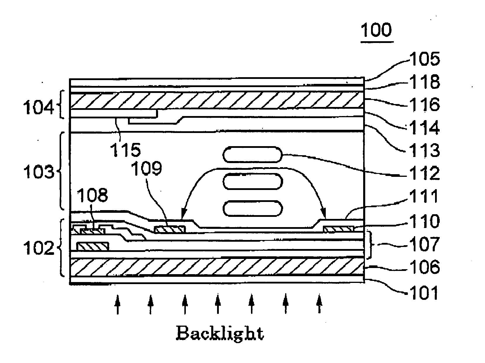 LCD device reducing asymmetry in the leakage light