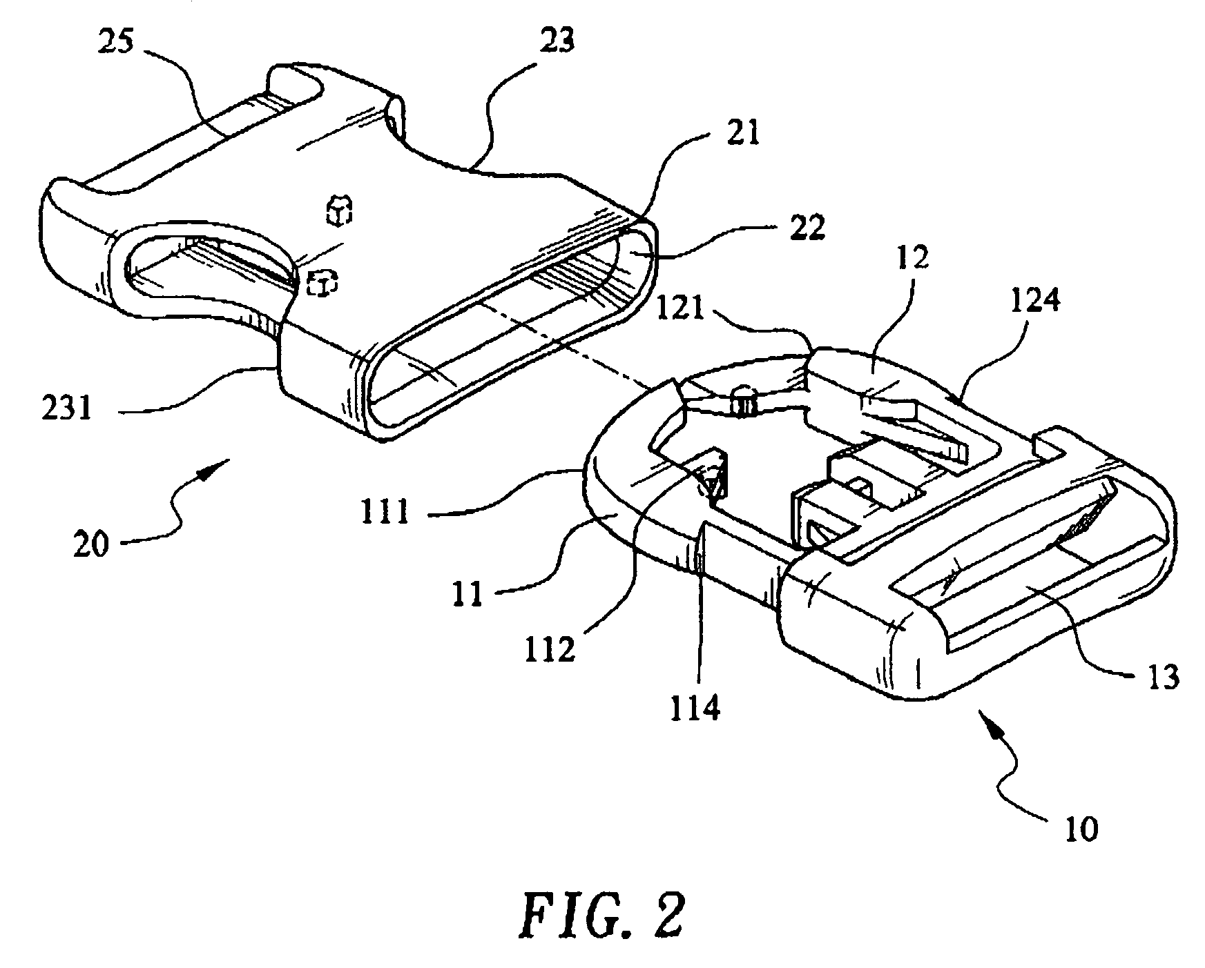 Side release buckle allowing locking from an angular position