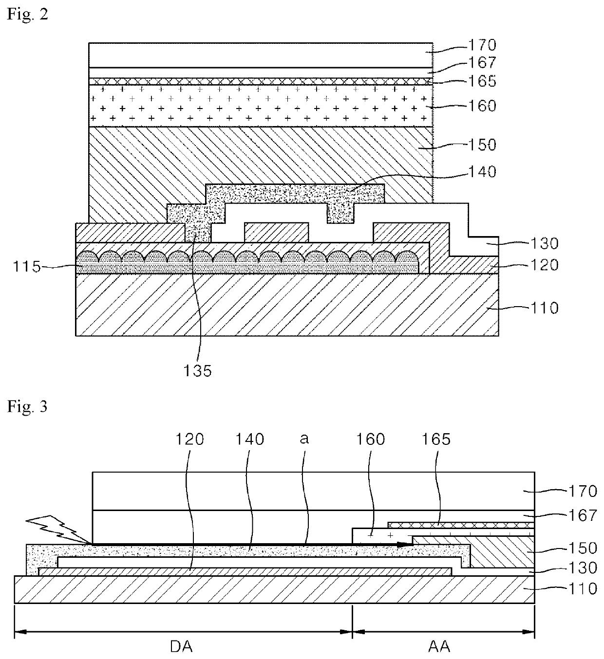 OLED panel for lighting device with moisture intrusion delay effect