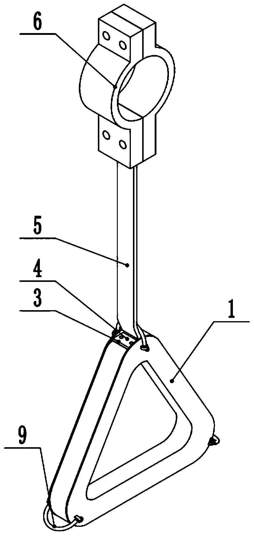 A height-adjustable triangular bus handle