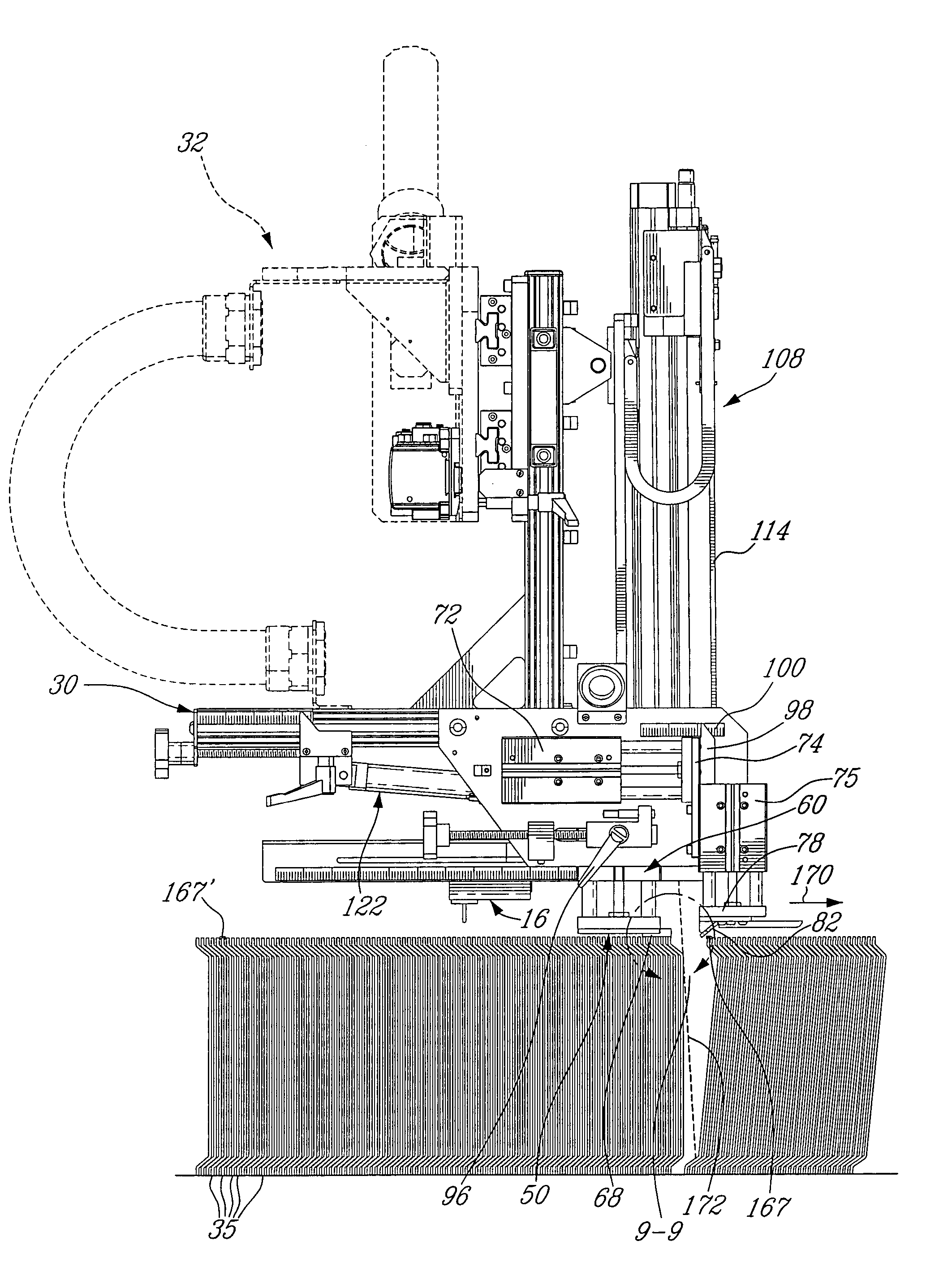 Method and tool for the separation of a pile of recipients