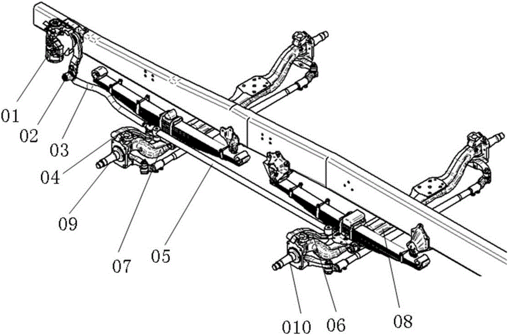 Double-front-axle car steering system