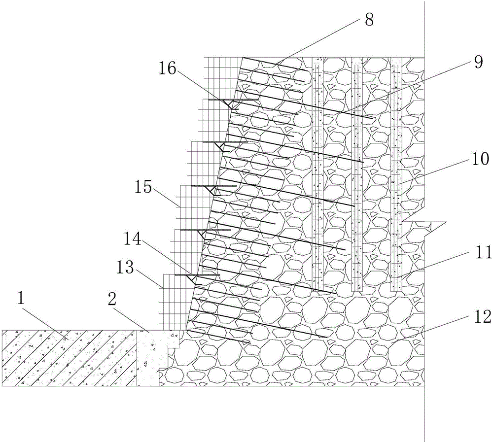 Comprehensive supporting structure of deep side slope of complex steep cliff and construction method