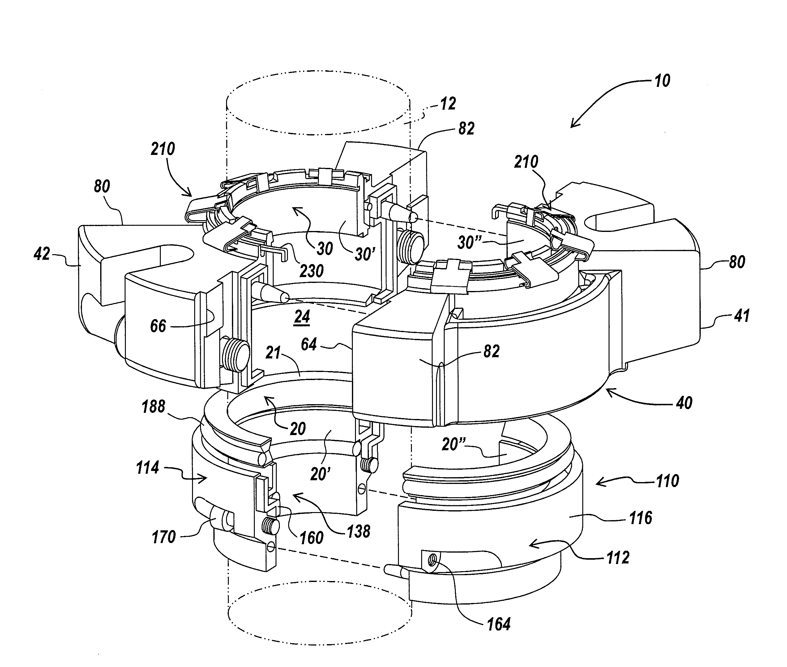 Self aligning split mechanical seal employing a selectively engageable axial biasing assembly