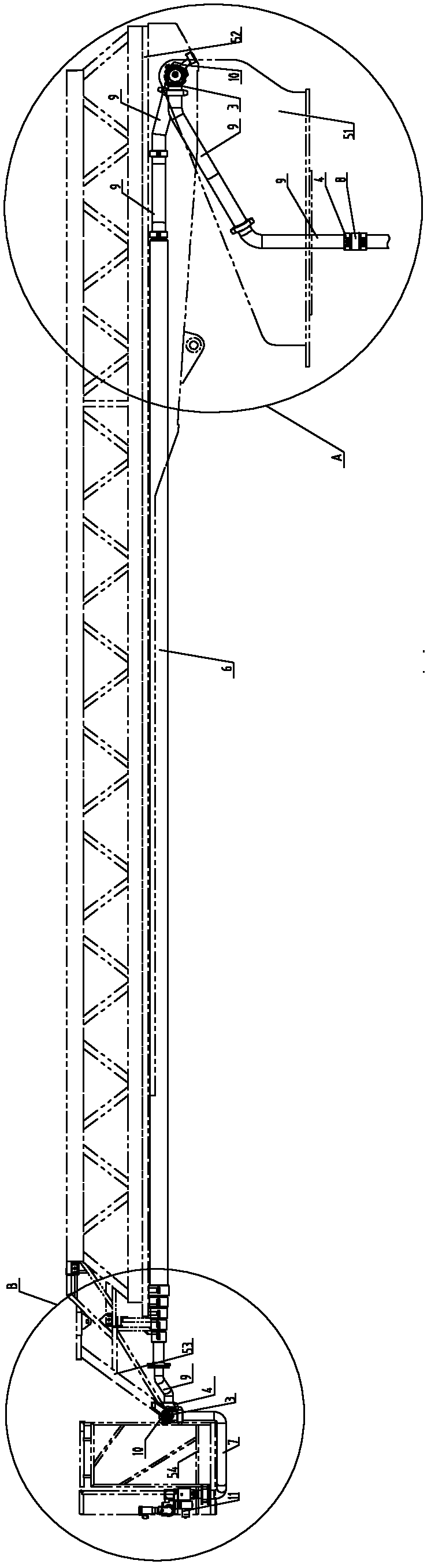 Water pipeline connecting structure for fire truck and fire truck with same