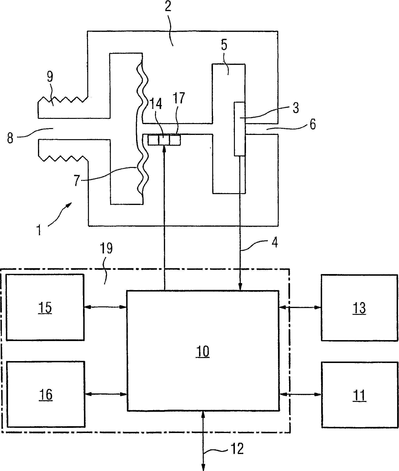 Pressure transducer provided with a piezoelectric element for the detection of errors in separation membranes