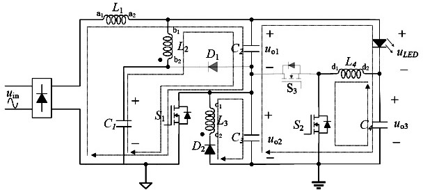 Electrolytic-capacitor-free single-stage low-ripple step-down LED drive circuit and control method