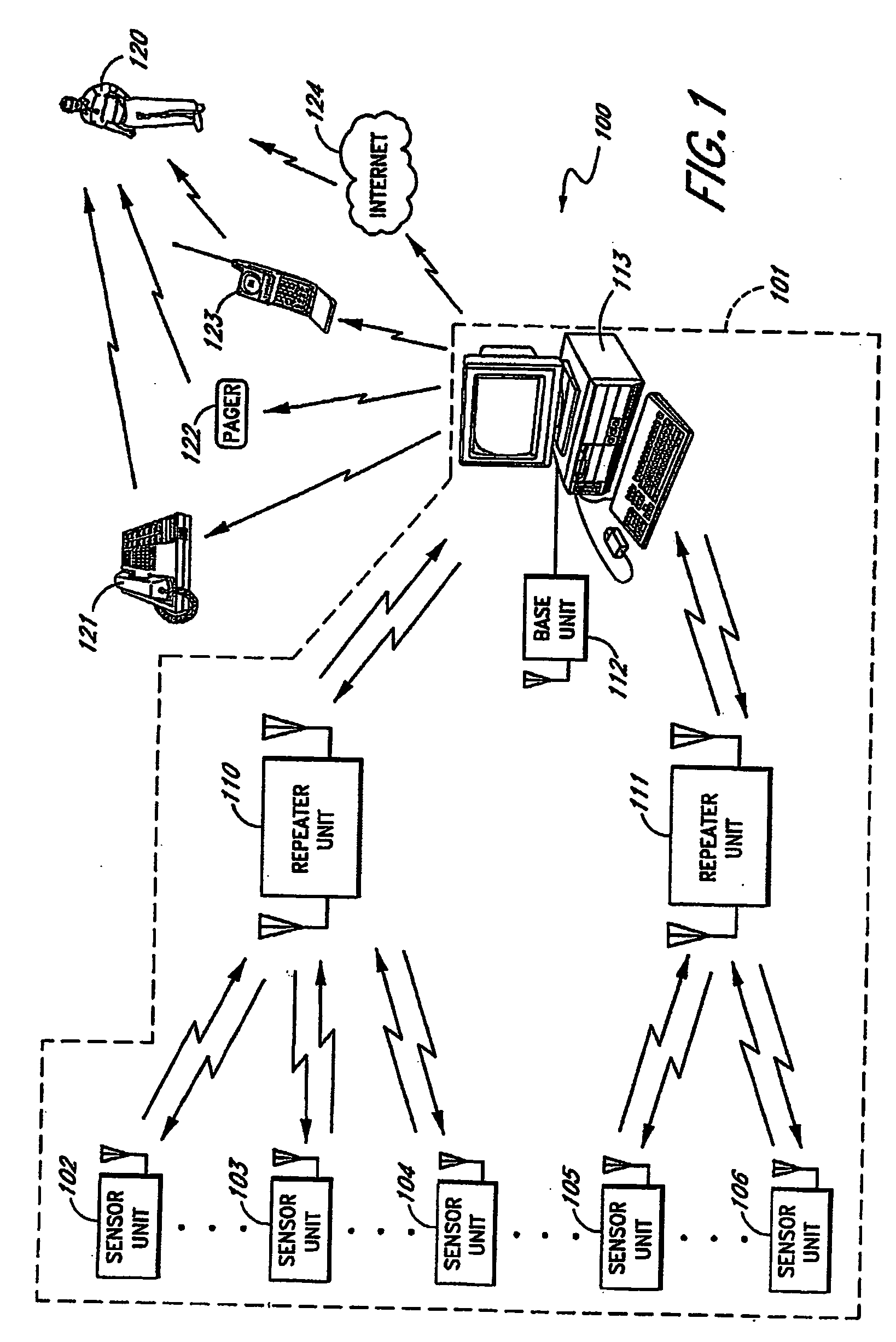 Wireless repeater for sensor system