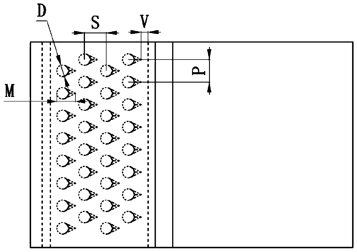 Grid seam cooling structure with fishtail-shaped turbulent flow columns