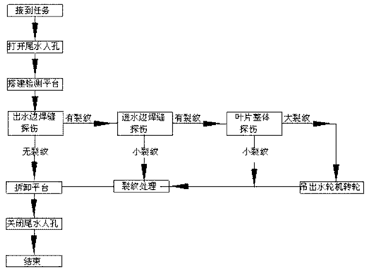Decision method for testing in-service water turbine runner crackle