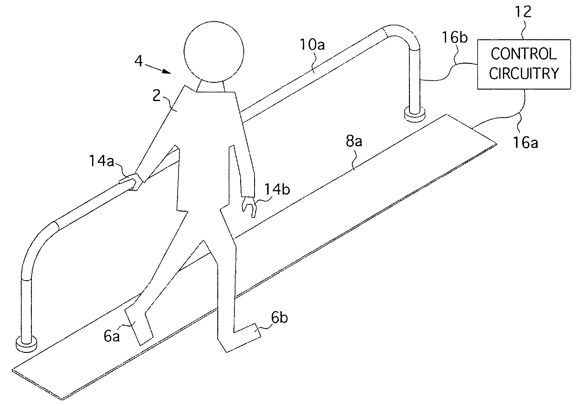 Static electricity monitor comprising a walking footpad electrode and handrail electrode