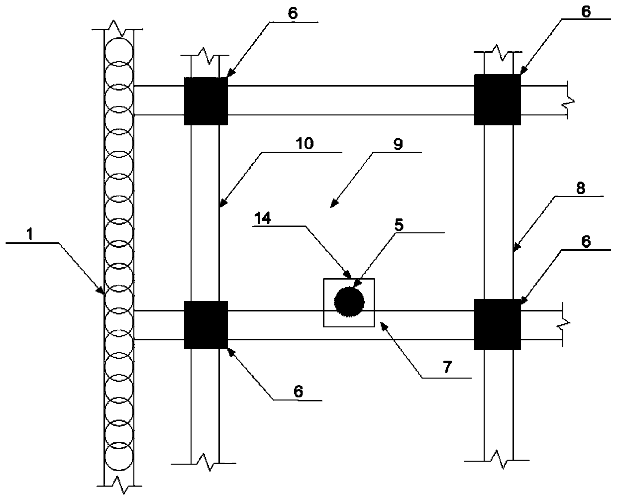 Main frame beam support replacement structure and construction method thereof