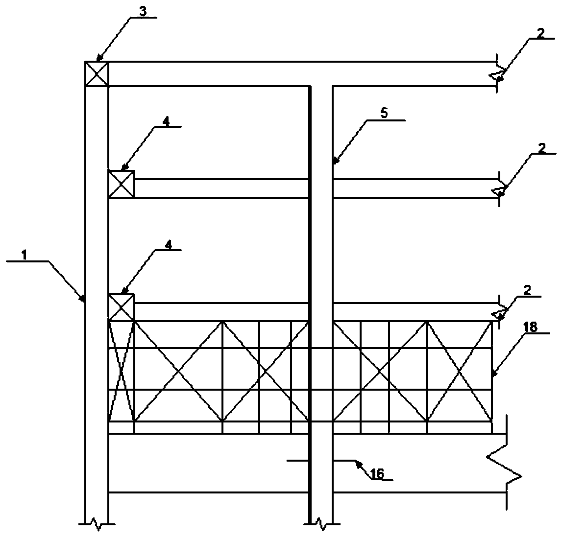 Main frame beam support replacement structure and construction method thereof