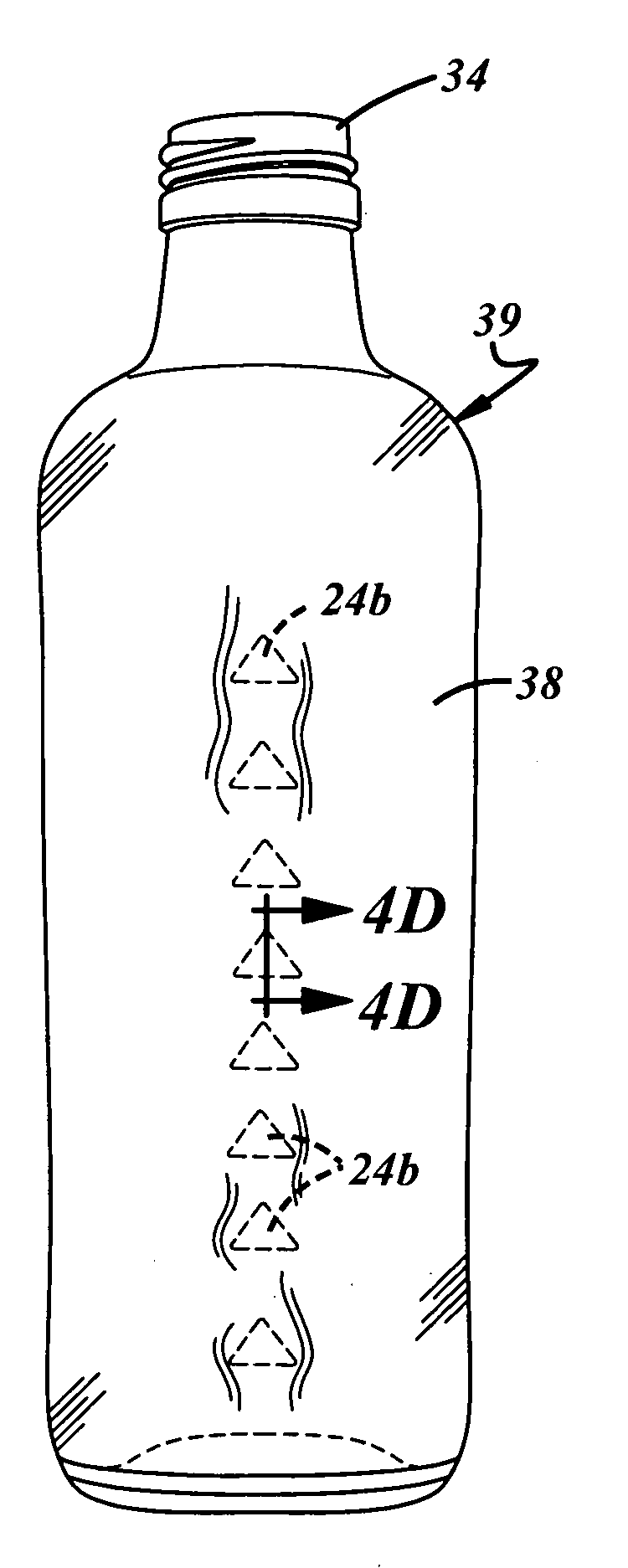 Narrow neck glass container with internal embossments and method of manufacture