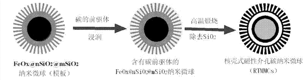 Core-shell type magnetic mesoporous nano-microsphere as well as preparation method and application thereof