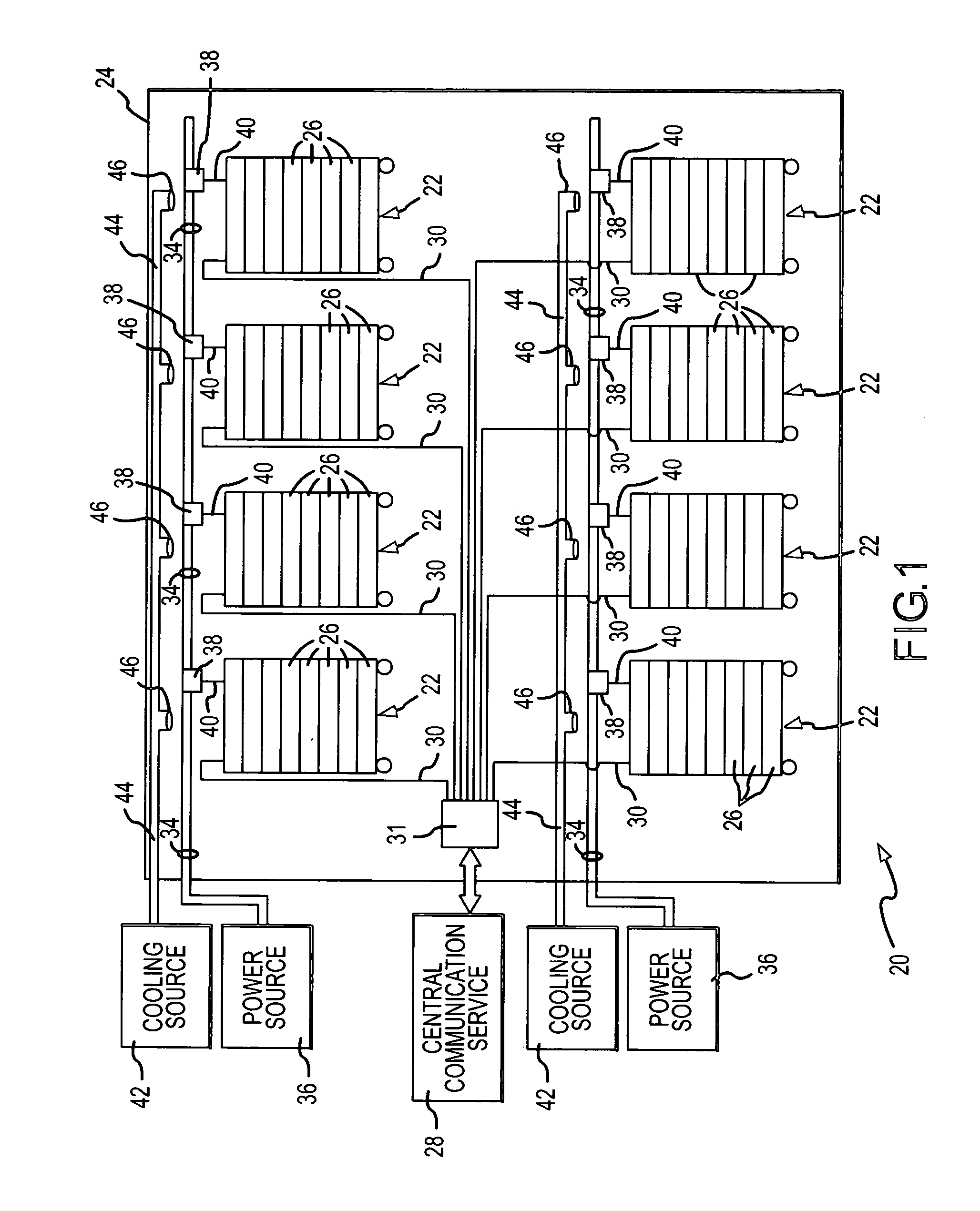 Data center with mobile data cabinets and method of mobilizing and connecting data processing devices in a data center using consolidated data communications and power connections