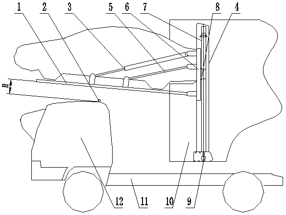 Forward-extending platform capable of adjusting distance to cab ceiling automatically