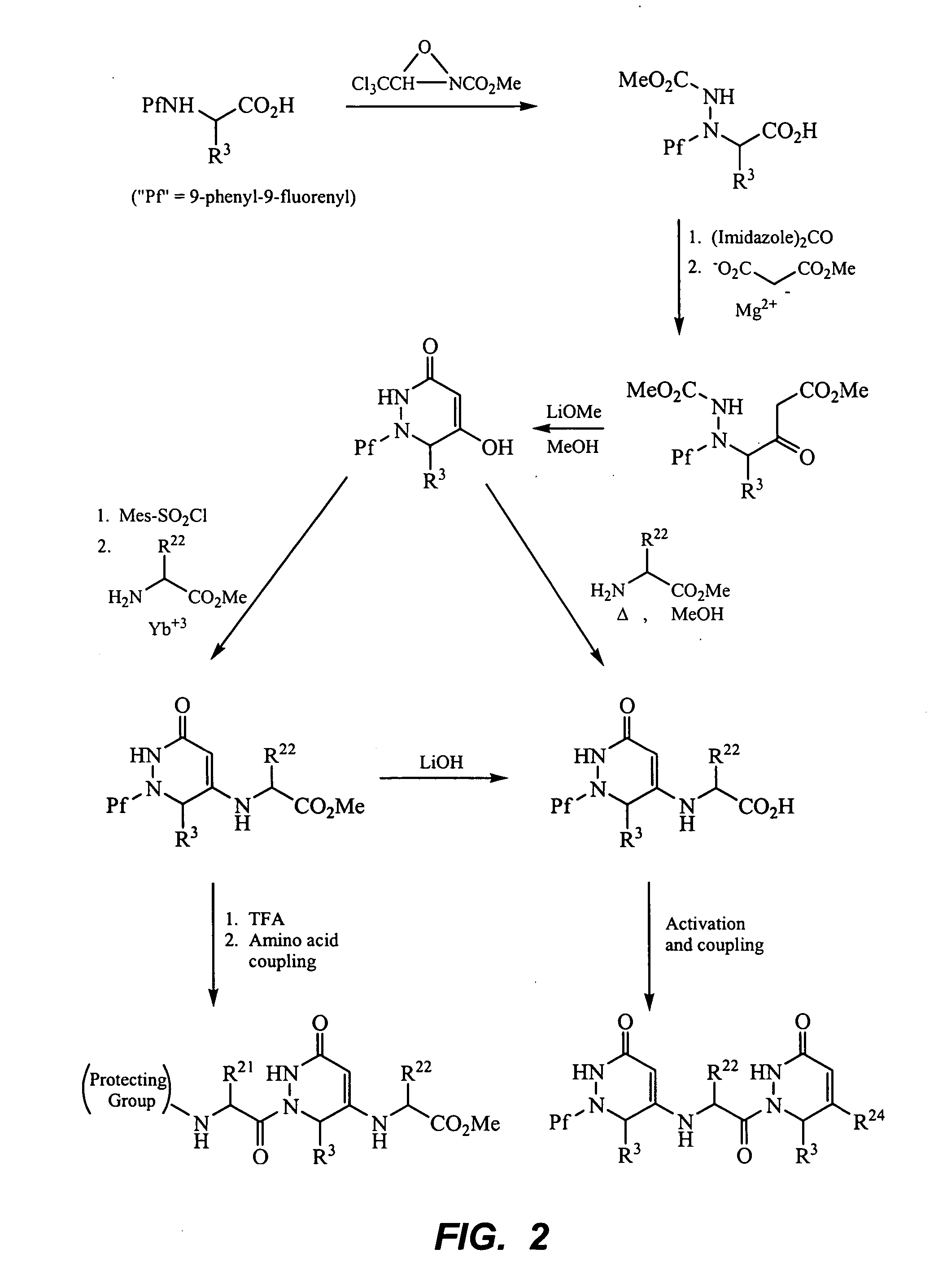 Peptide beta-strand mimics based on pyridinones, pyrazinones, pyridazinones, and triazinones