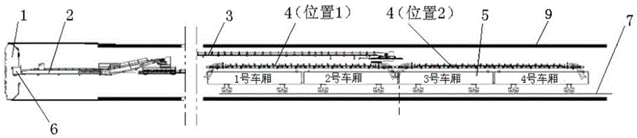 Mucking and transporting method and device applied to double-shield tunnel boring machine