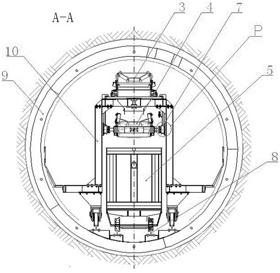 Mucking and transporting method and device applied to double-shield tunnel boring machine