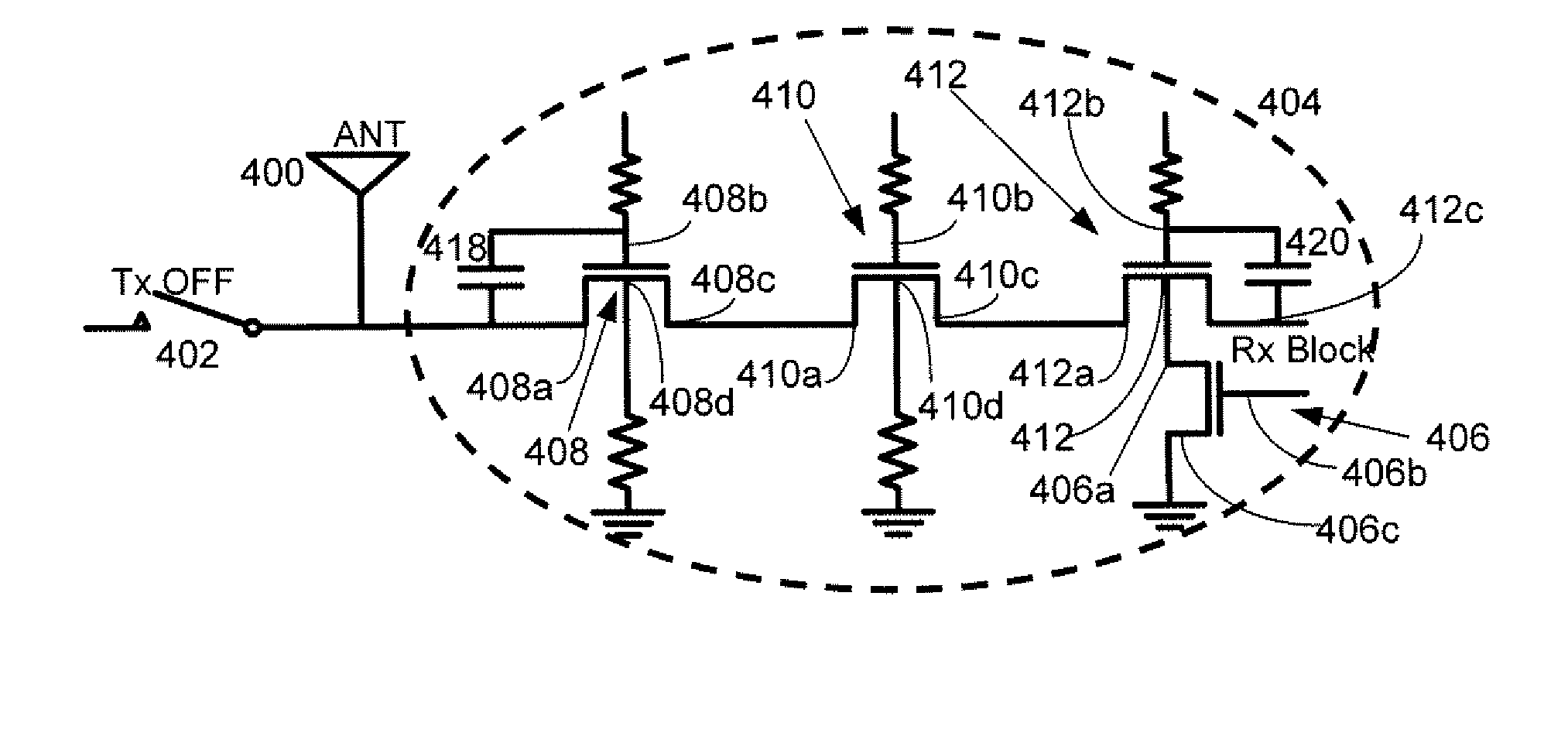 Systems, methods and apparatuses for high power complementary metal oxide semiconductor (CMOS) antenna switches using body switching and external component in multi-stacking structure