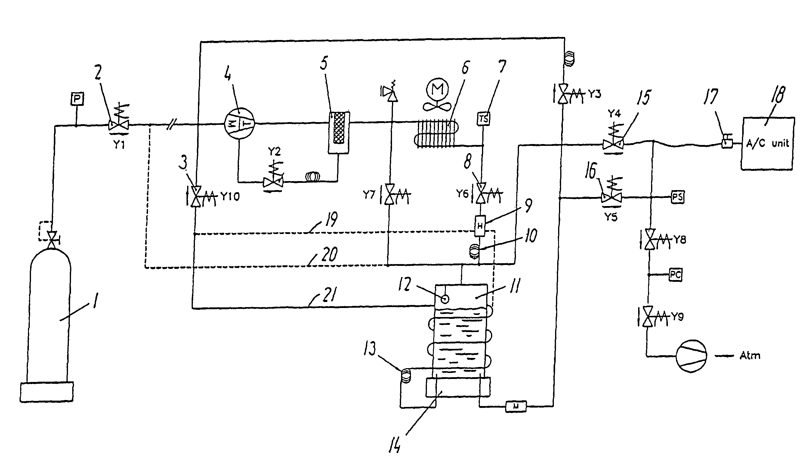 Method and a system for filling a refrigeration system with refrigerant