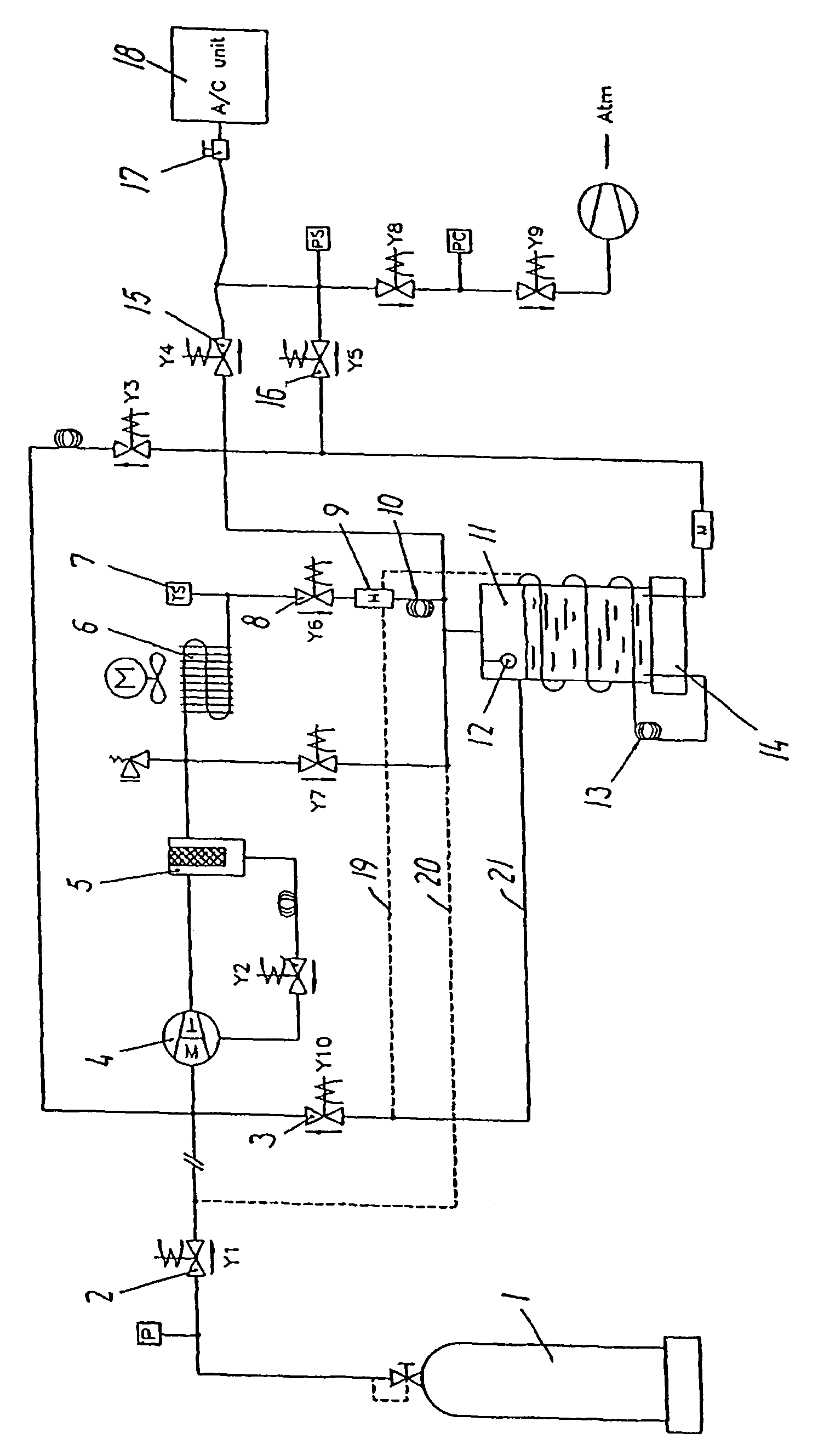 Method and a system for filling a refrigeration system with refrigerant