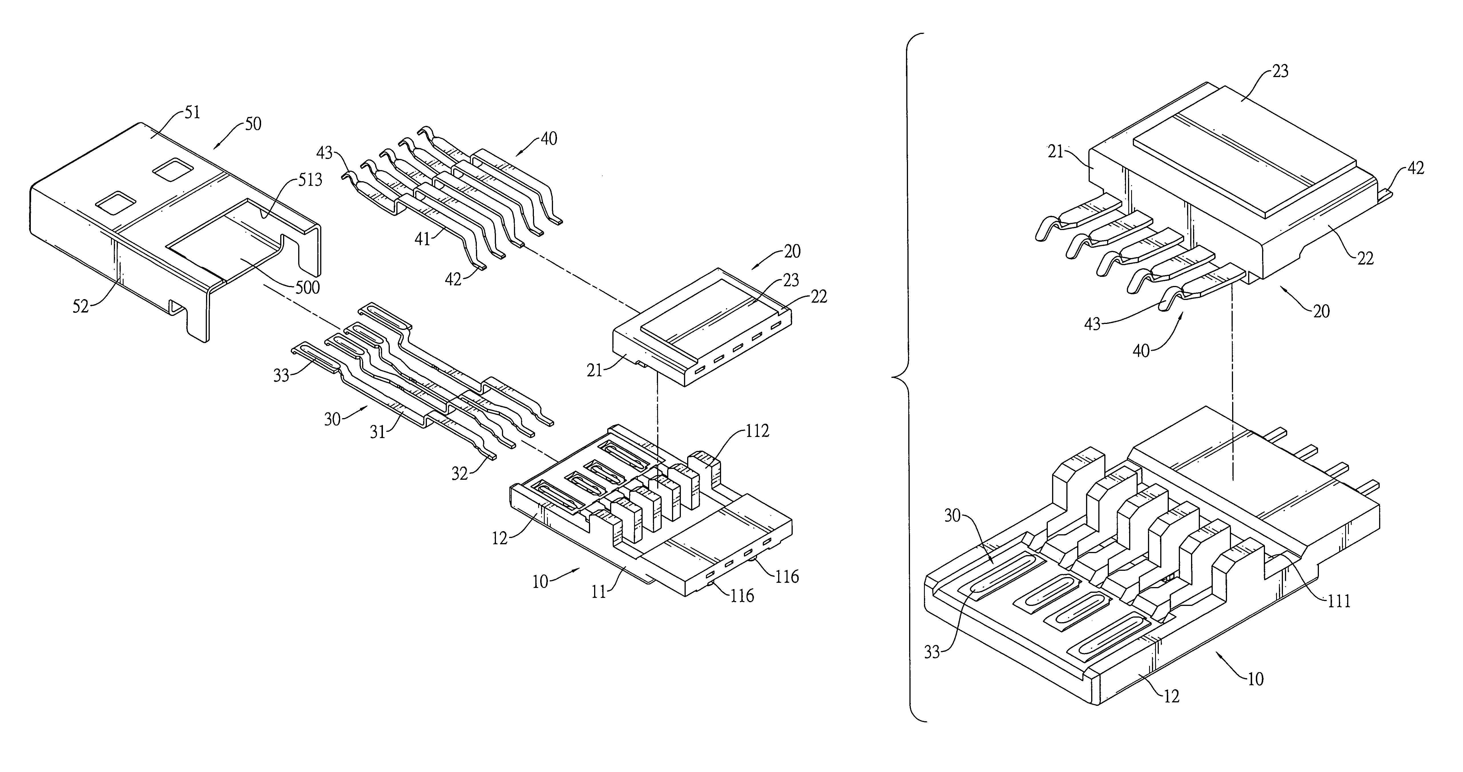 High-speed plug connector with a mounting bracket holding terminals