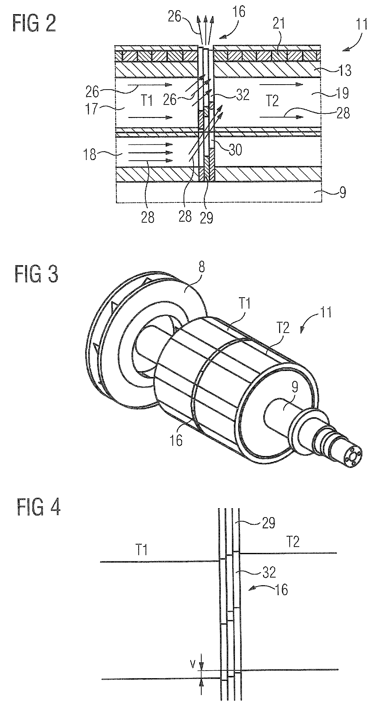 Electrical motor having radially offset cooling stream and cooling method