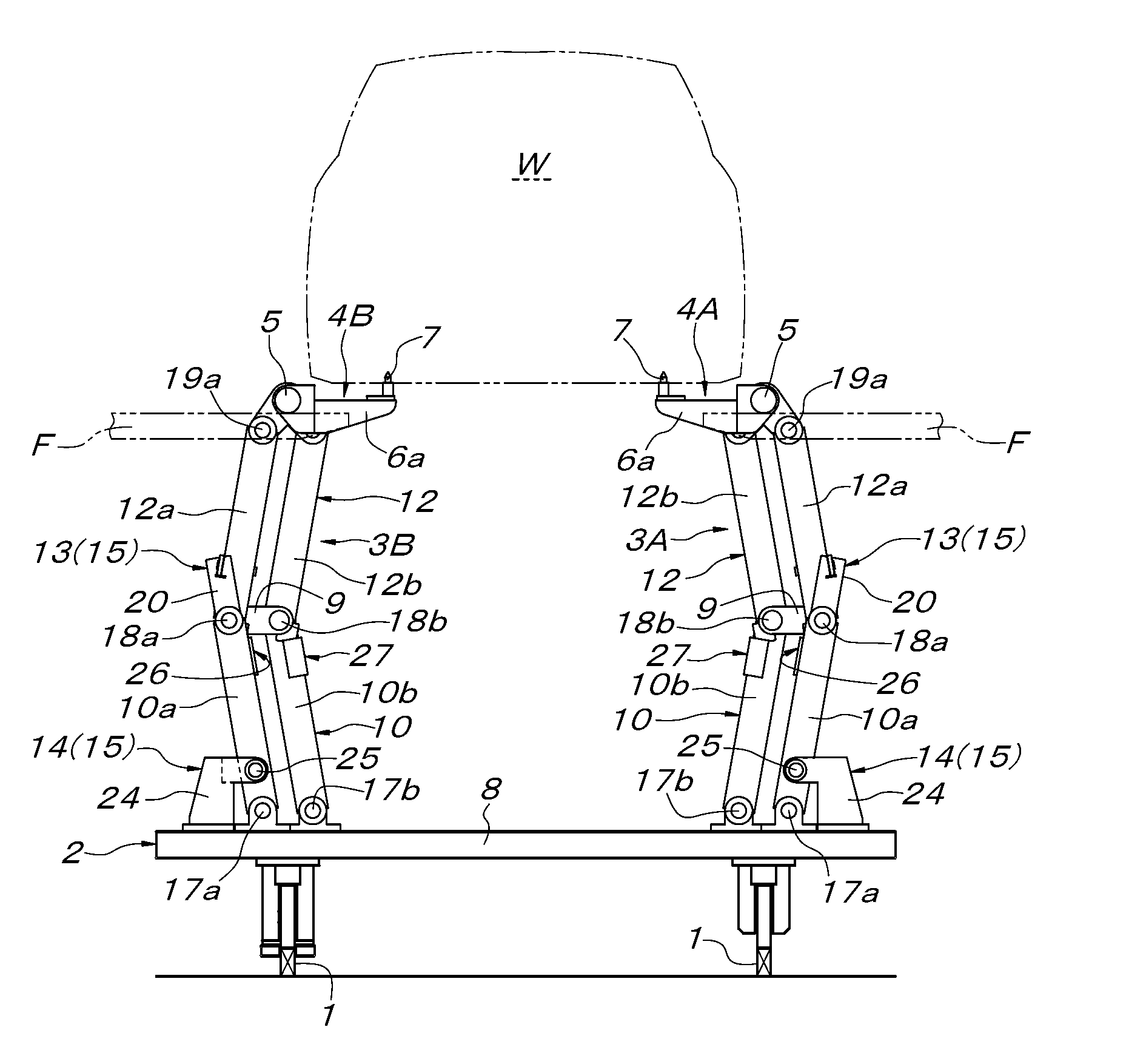 Workpiece elevating support device