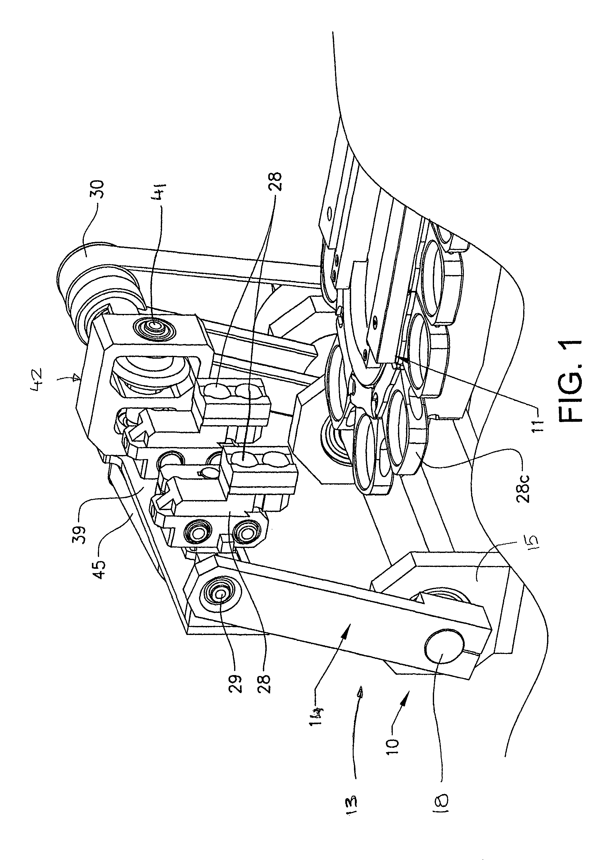 Method and arrangement for transferring packaging containers from a first unit to a second unit