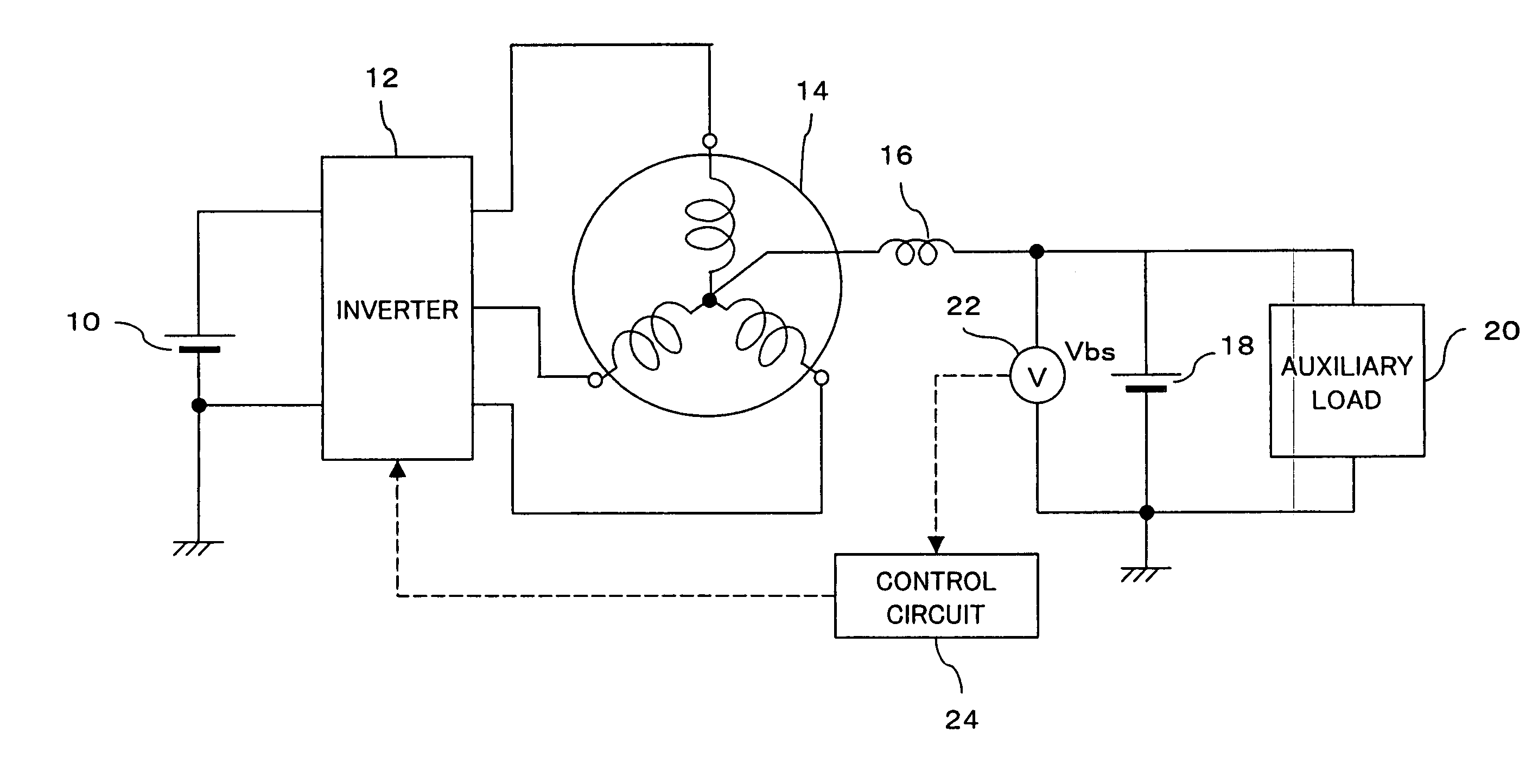 Method and system for detecting the disconnection of an auxiliary power supply from a poly-phase motor