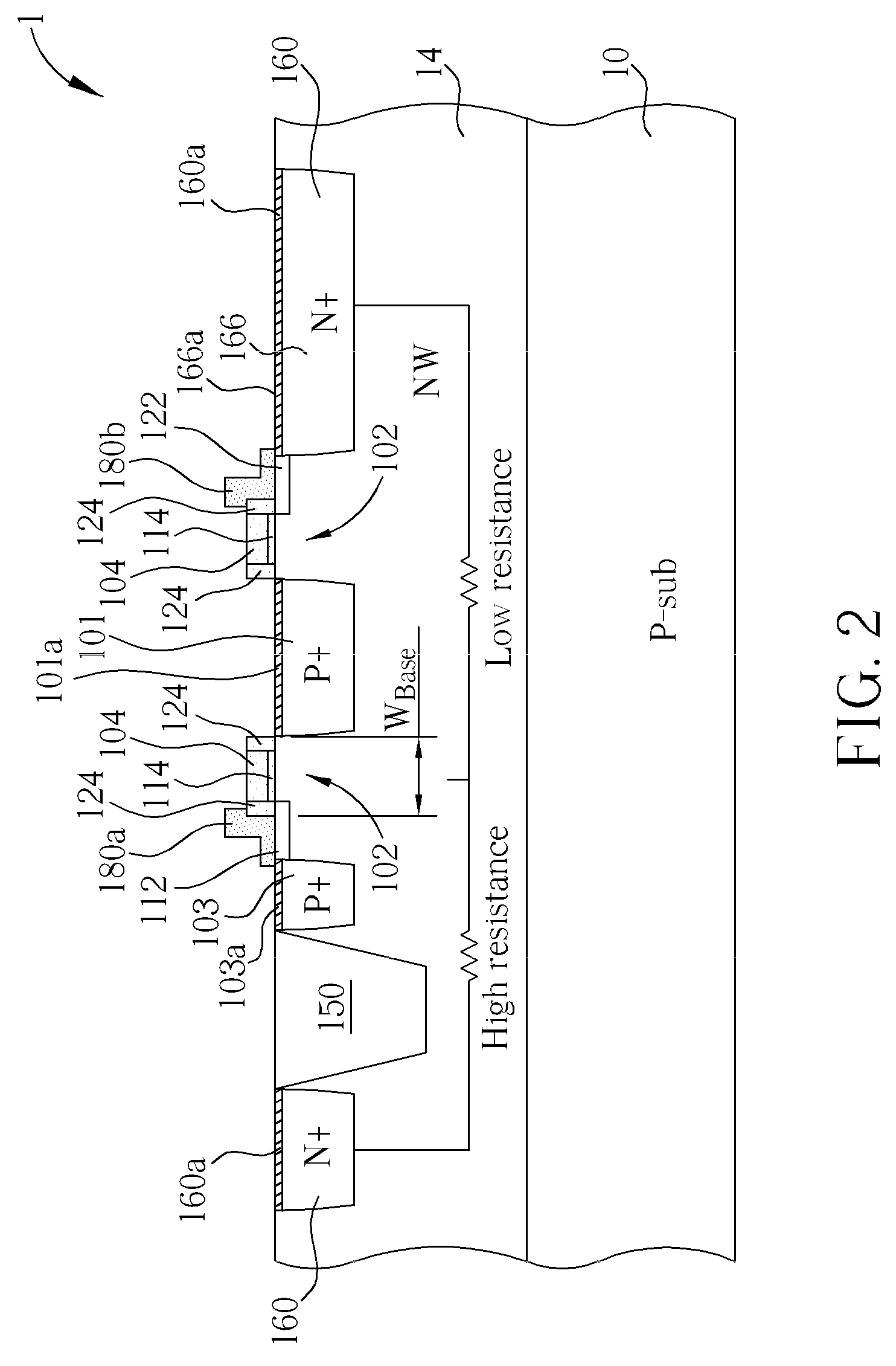 Lateral bipolar junction transistor with reduced base resistance